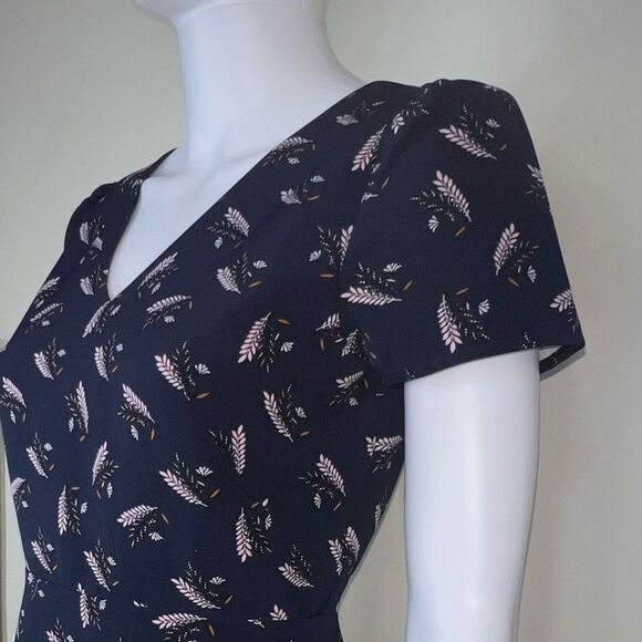 LOFT Feather Graphic Blue Fit and Flair Dress - Picture 5 of 15